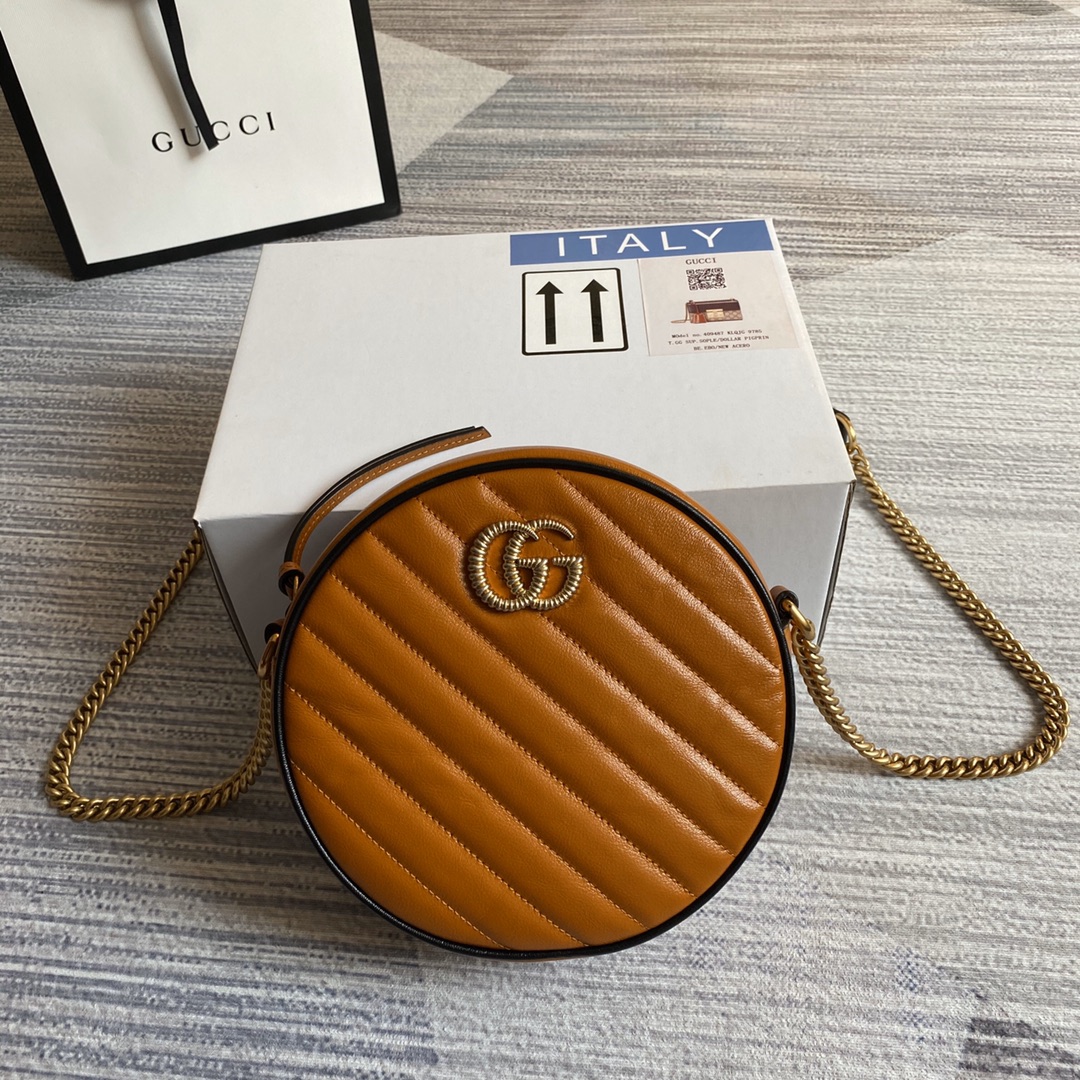 Gucci GG Marmont Mini Round Shoulder Bag 550154 Brown